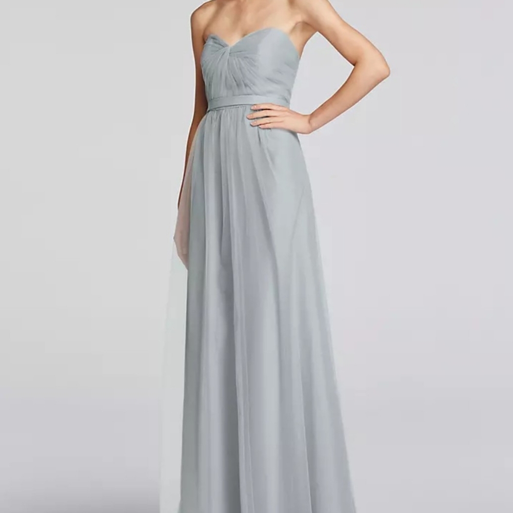 Grey tulle mesh overlay sleeveless a-line long Bridesmaid's dress